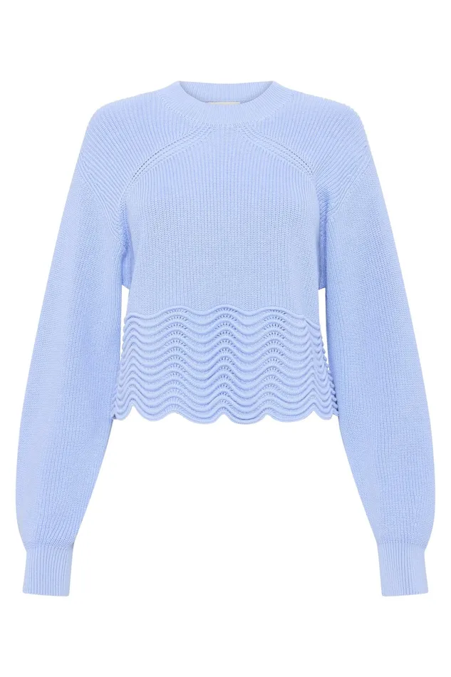 Aje Cordelia Scallop Hem Jumper Light Sky Blue Women Knitwear and Jumpers
