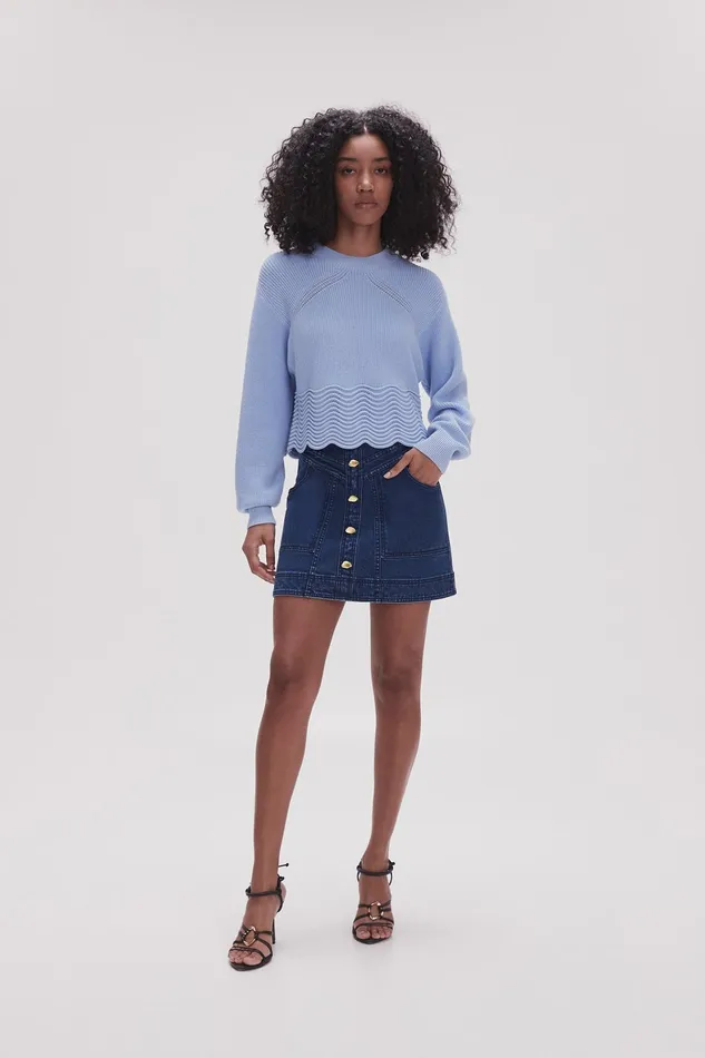 Aje Cordelia Scallop Hem Jumper Light Sky Blue Women Knitwear and Jumpers