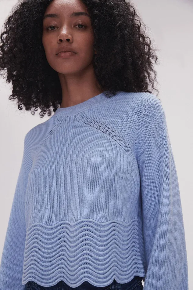 Aje Cordelia Scallop Hem Jumper Light Sky Blue Women Knitwear and Jumpers