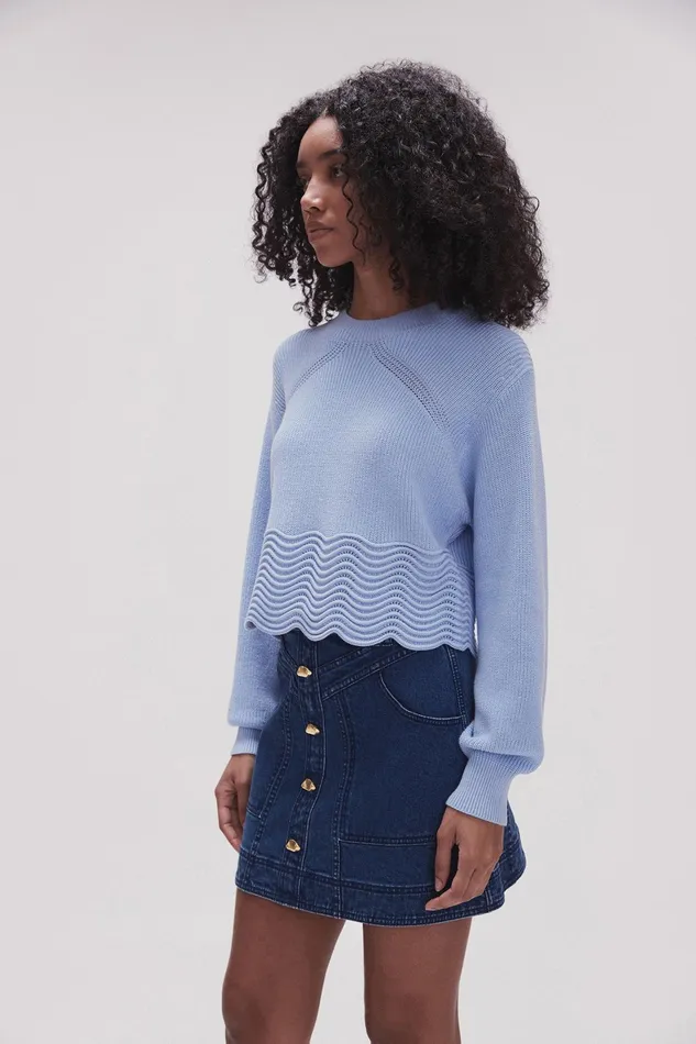 Aje Cordelia Scallop Hem Jumper Light Sky Blue Women Knitwear and Jumpers