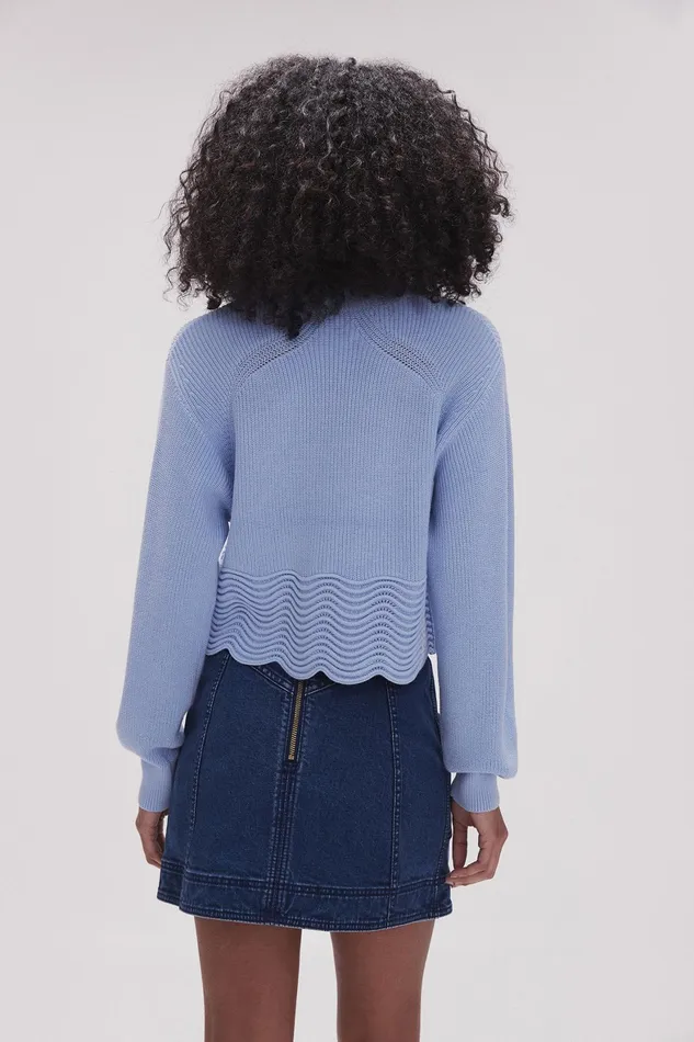 Aje Cordelia Scallop Hem Jumper Light Sky Blue Women Knitwear and Jumpers