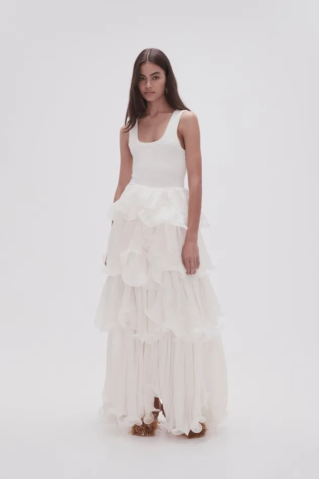 Aje Cosmos Tiered Maxi Skirt Ivory Women Skirts