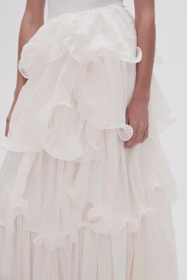 Aje Cosmos Tiered Maxi Skirt Ivory Women Skirts