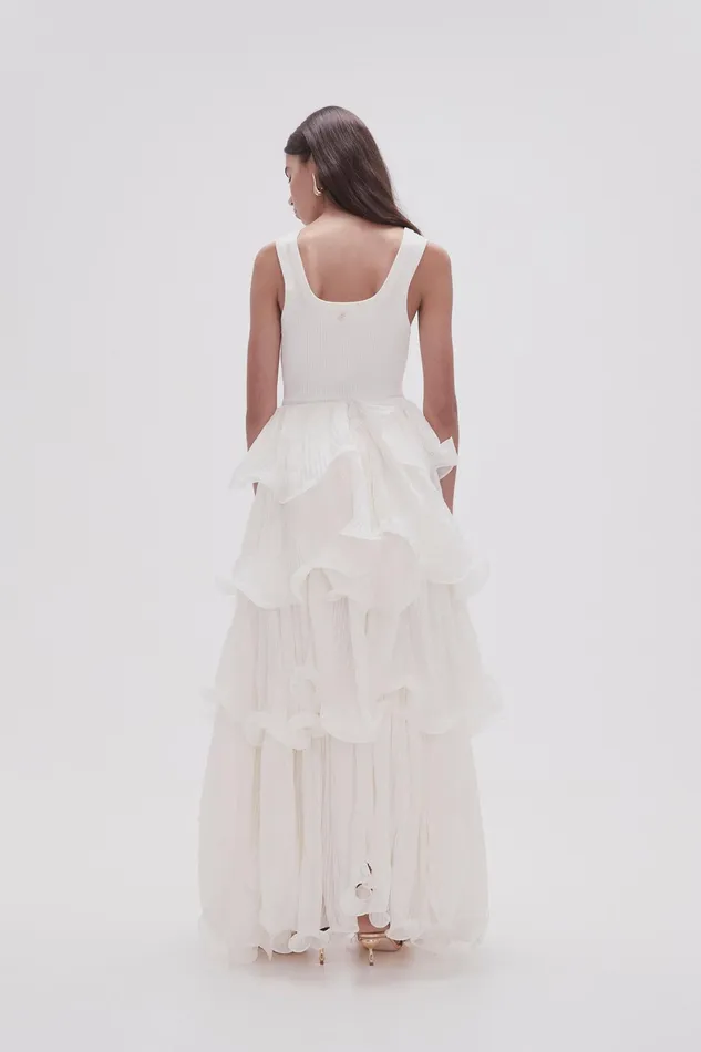 Aje Cosmos Tiered Maxi Skirt Ivory Women Skirts