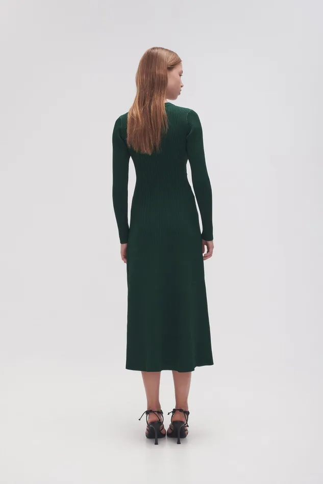 Aje Crescent Knit Midi Dress Forest Green Women Dresses