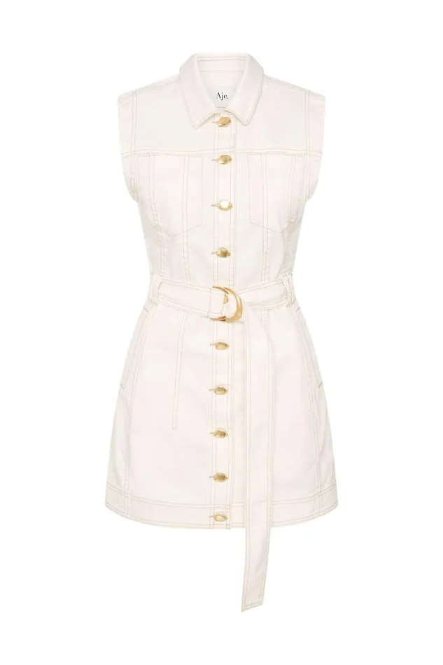 Aje Darcie Denim Mini Dress White Women Dresses