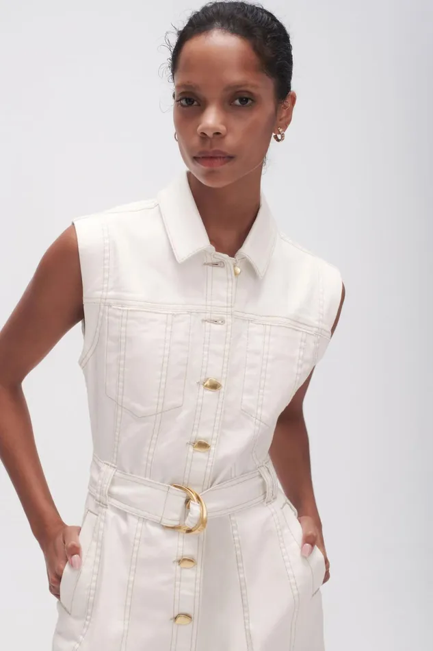 Aje Darcie Denim Mini Dress White Women Dresses