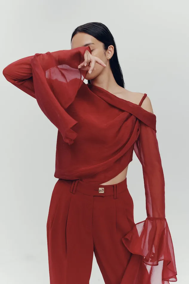 Aje Edith Draped Top Garnet Red Women Tops