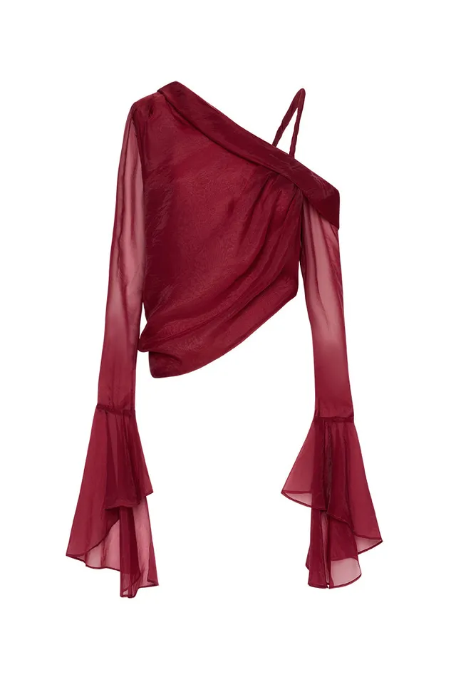 Aje Edith Draped Top Garnet Red Women Tops