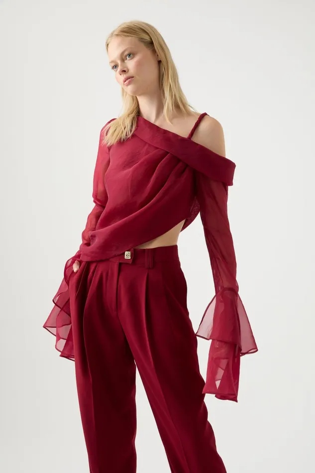 Aje Edith Draped Top Garnet Red Women Tops