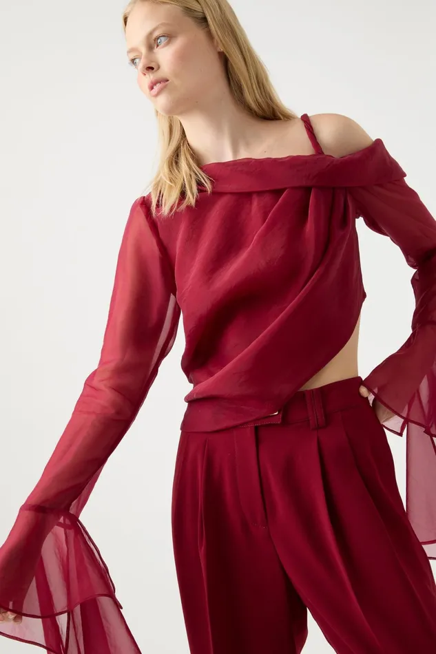 Aje Edith Draped Top Garnet Red Women Tops