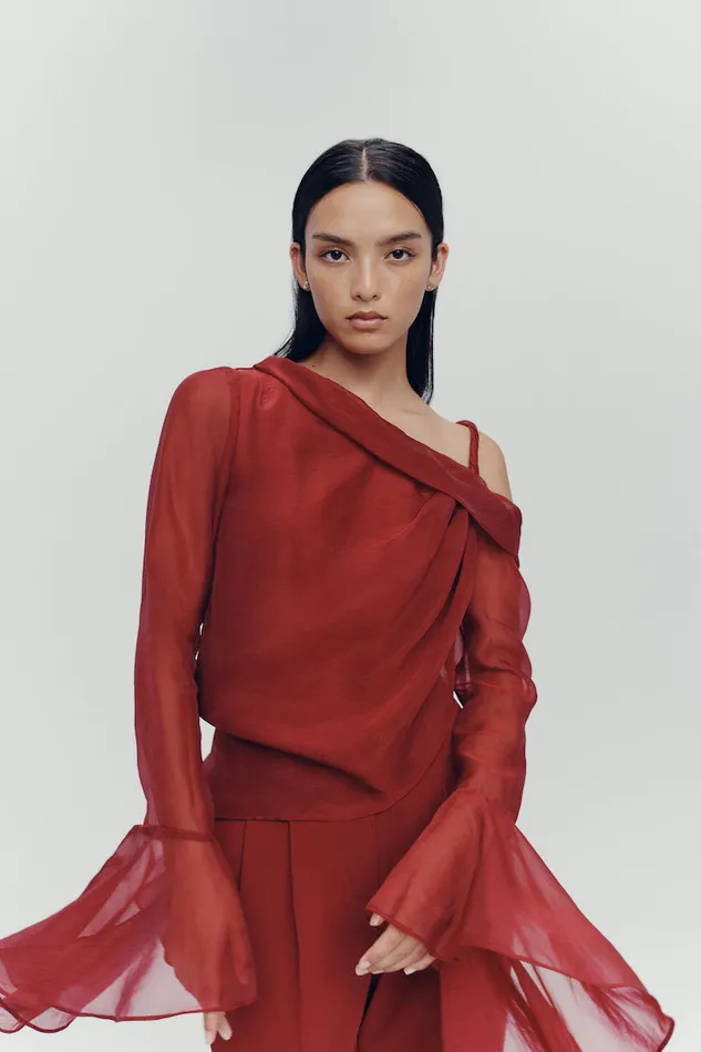 Aje Edith Draped Top Garnet Red Women Tops