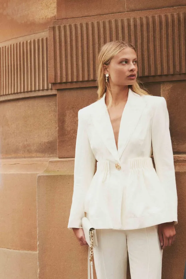 Aje Elle Cartridge Pleat Jacket Ivory Women Blazers Jackets and Coats