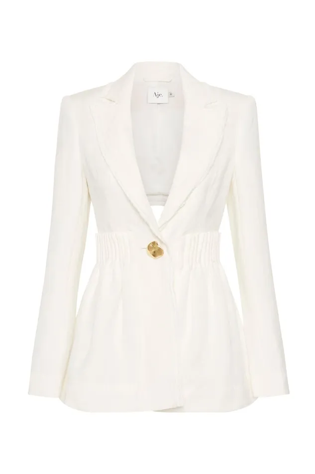 Aje Elle Cartridge Pleat Jacket Ivory Women Blazers Jackets and Coats