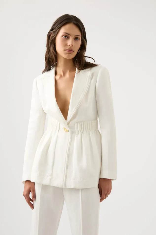 Aje Elle Cartridge Pleat Jacket Ivory Women Blazers Jackets and Coats