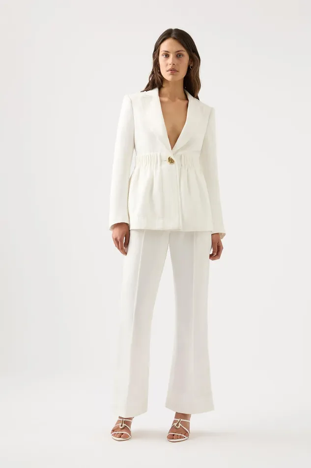 Aje Elle Cartridge Pleat Jacket Ivory Women Blazers Jackets and Coats
