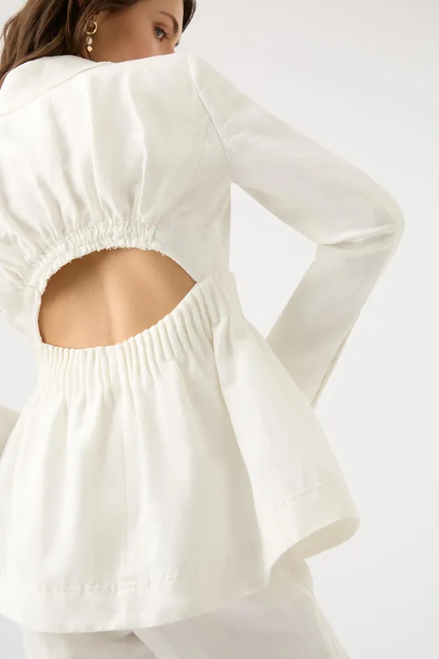 Aje Elle Cartridge Pleat Jacket Ivory Women Blazers Jackets and Coats