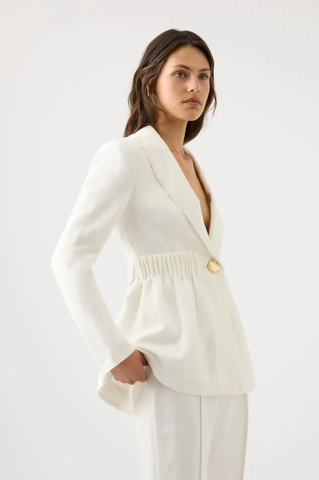 Aje Elle Cartridge Pleat Jacket Ivory Women Blazers Jackets and Coats