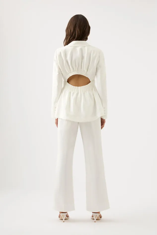 Aje Elle Cartridge Pleat Jacket Ivory Women Blazers Jackets and Coats