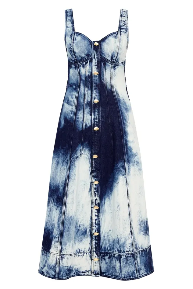 Aje Enigma Denim Midi Dress Tie Dye Indigo Women Dresses
