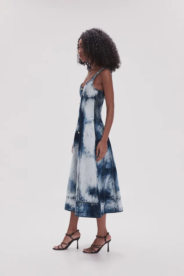 Aje Enigma Denim Midi Dress Tie Dye Indigo Women Dresses