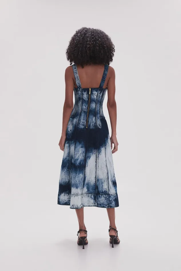 Aje Enigma Denim Midi Dress Tie Dye Indigo Women Dresses