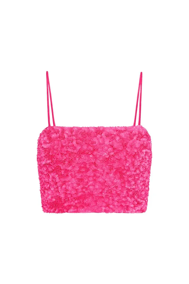 Aje Evelyn Sequin Top Rouge Pink Women Tops