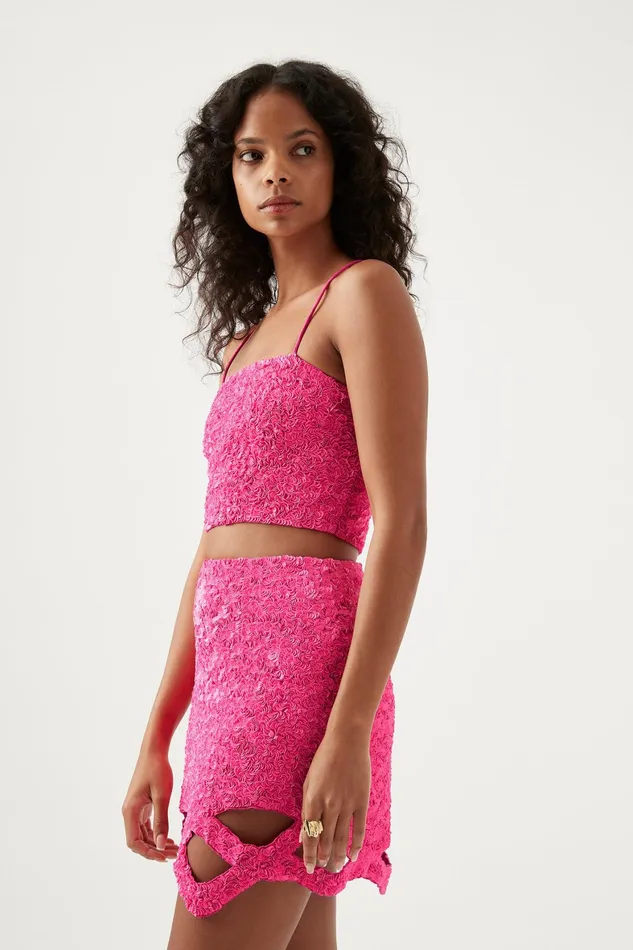 Aje Evelyn Sequin Top Rouge Pink Women Tops