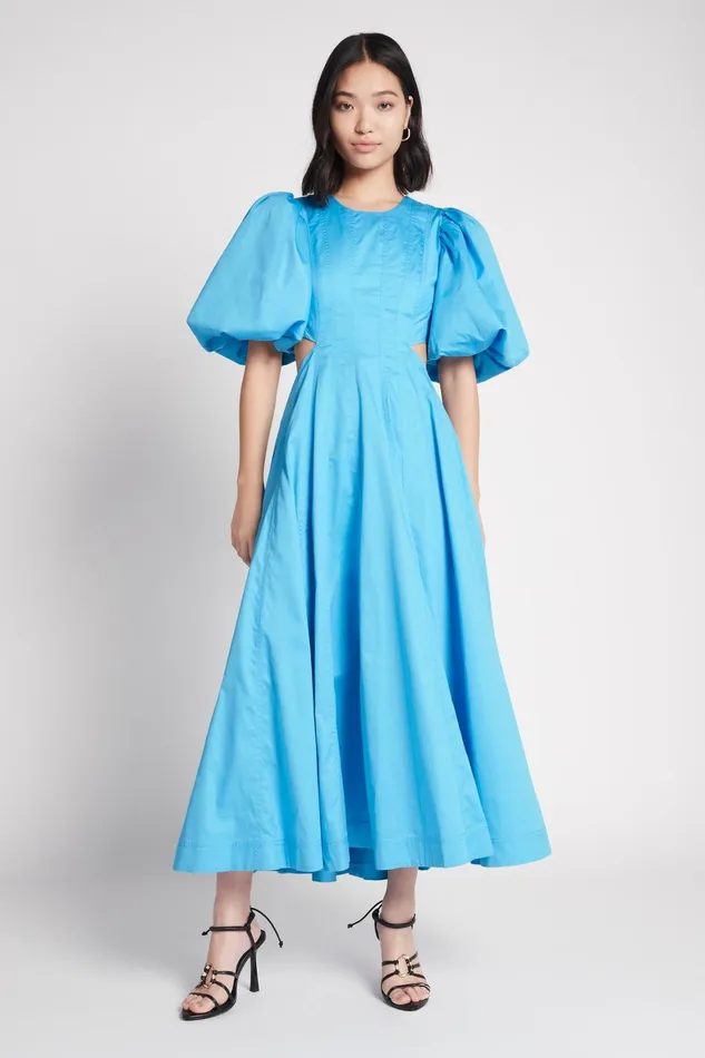 Aje Fallingwater Cut Out Midi Dress Cerulean Women Dresses