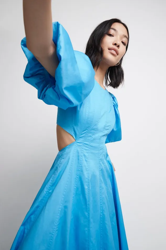 Aje Fallingwater Cut Out Midi Dress Cerulean Women Dresses