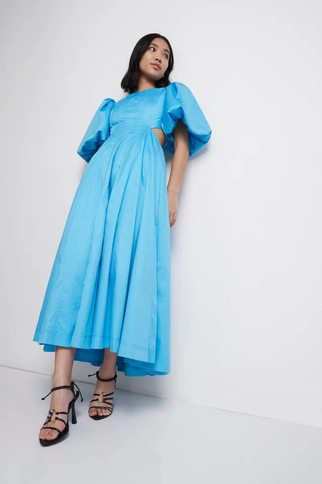 Aje Fallingwater Cut Out Midi Dress Cerulean Women Dresses