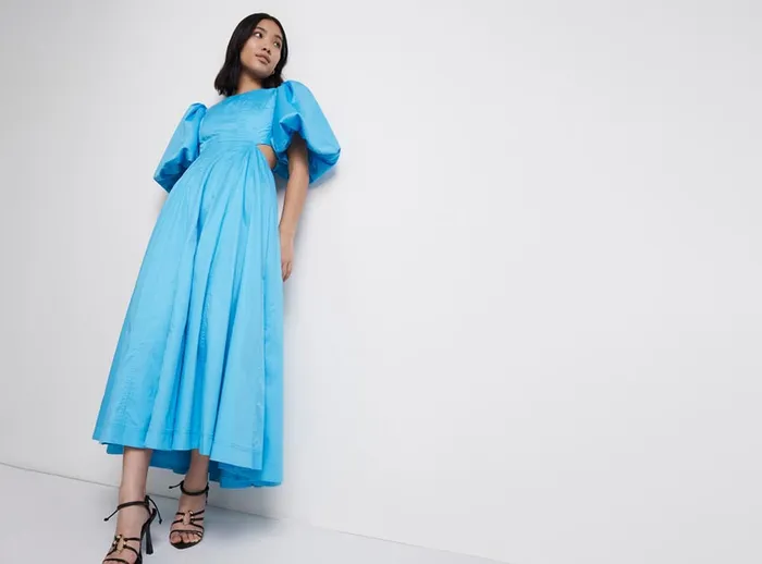 Aje Fallingwater Cut Out Midi Dress Cerulean Women Dresses