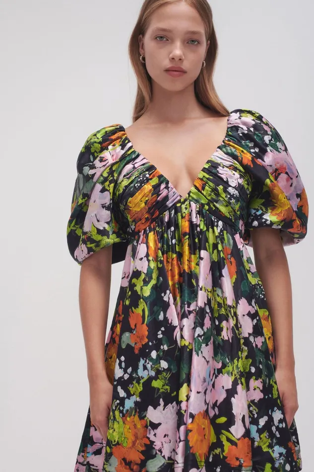 Aje Gabrielle Plunge Mini Dress Midnight Floral Women Dresses