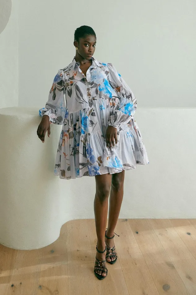 Aje Georgia Smock Mini Dress Divine Orchid Women Dresses