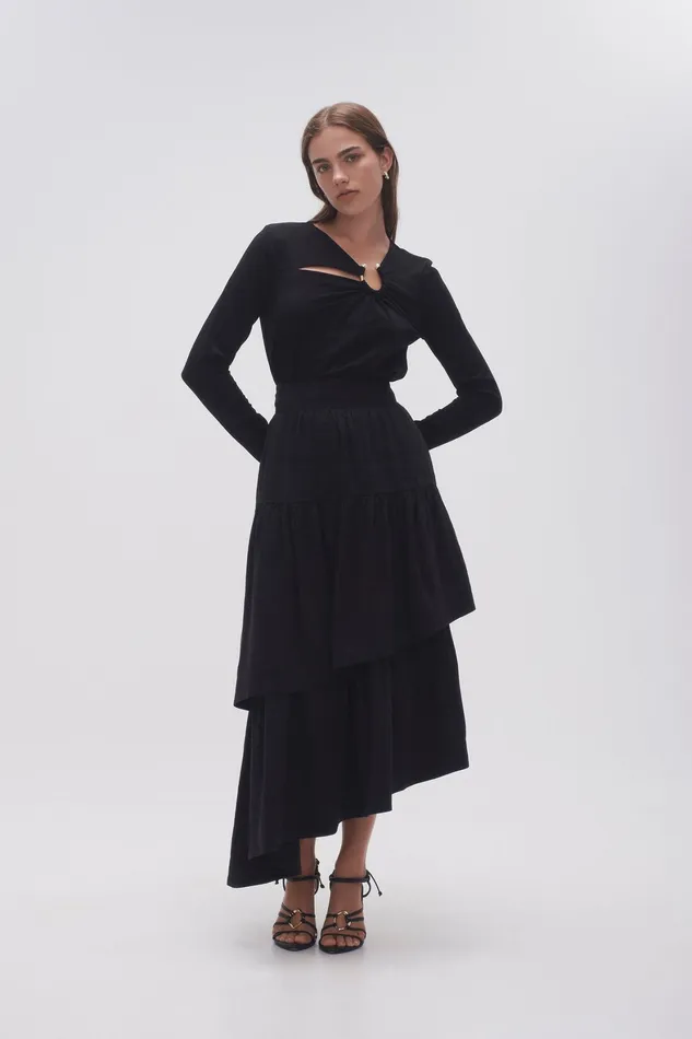 Aje Interlace Midi Skirt Black Women Skirts