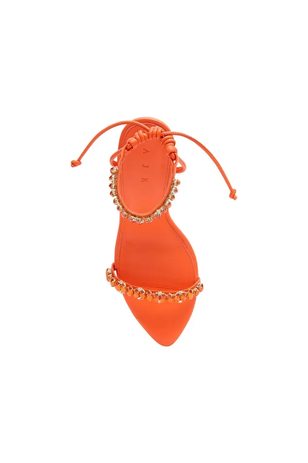 Aje Jewel Sculptural Strappy Heel Orange Women Shoes