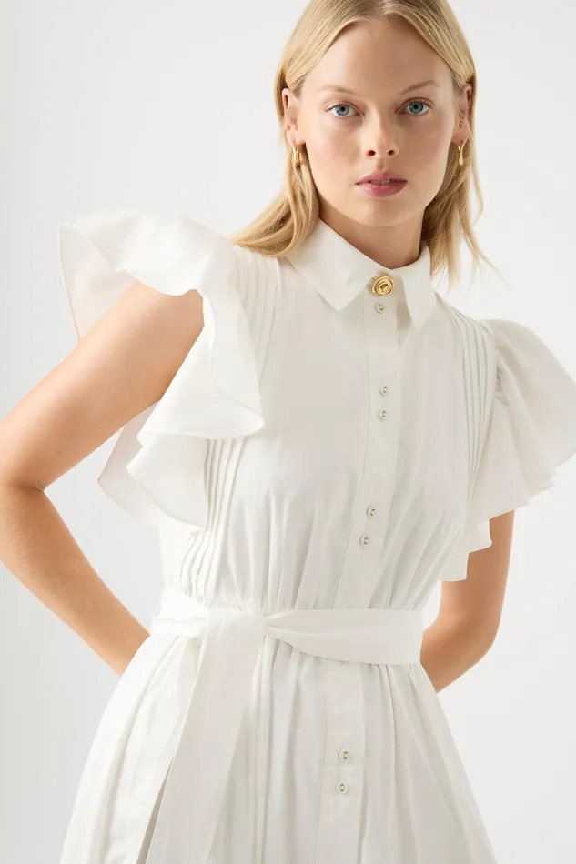 Aje Kindred Frill Midi Dress Ivory Women Dresses