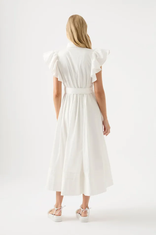Aje Kindred Frill Midi Dress Ivory Women Dresses