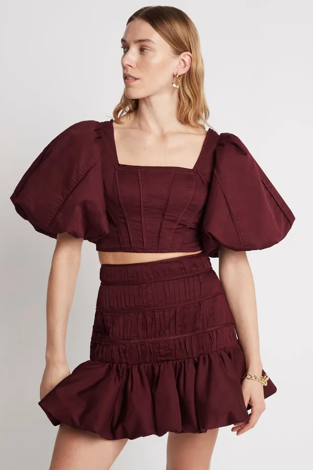 Aje La Vie Bubble Mini Skirt Chestnut Red Women Skirts