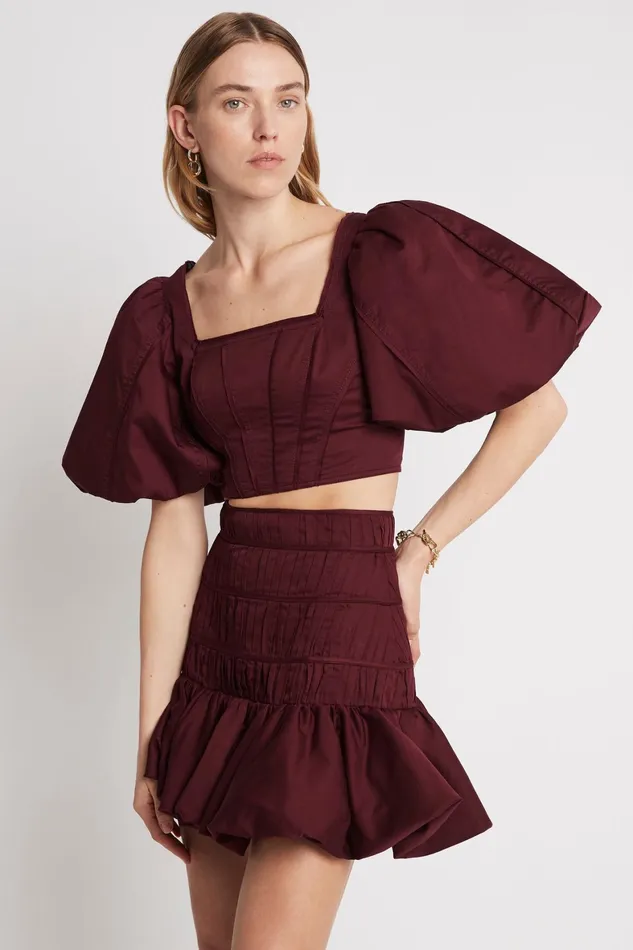 Aje La Vie Bubble Mini Skirt Chestnut Red Women Skirts