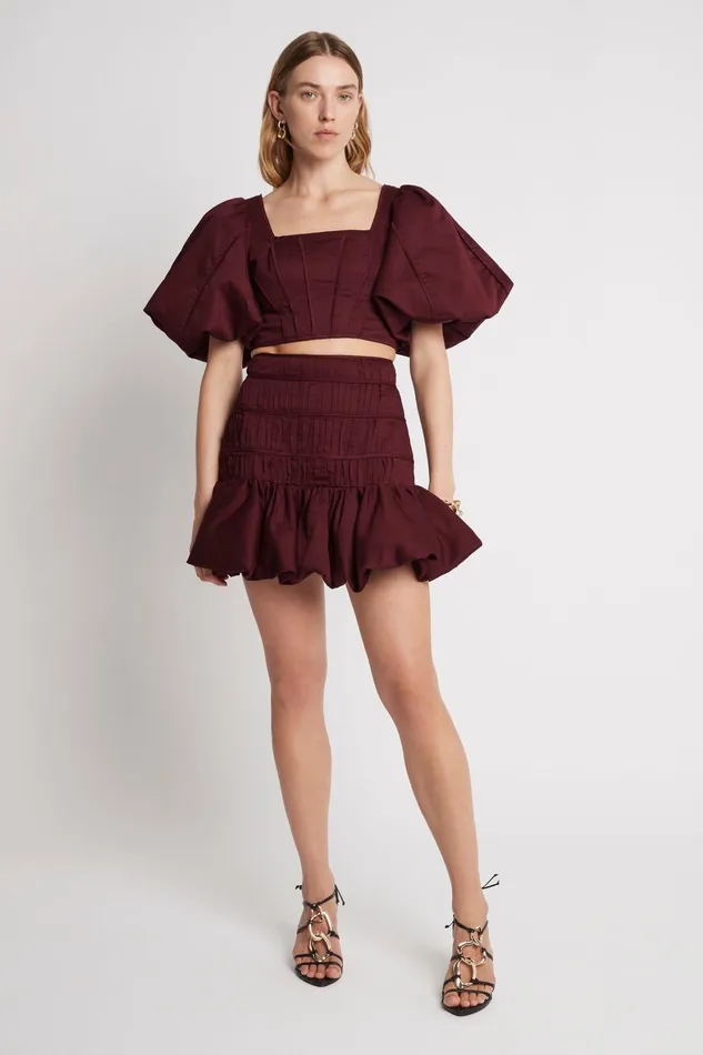 Aje La Vie Bubble Mini Skirt Chestnut Red Women Skirts