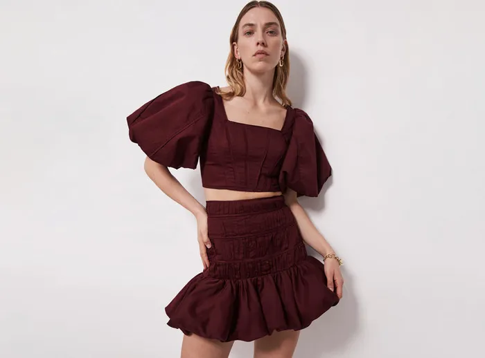 Aje La Vie Bubble Mini Skirt Chestnut Red Women Skirts