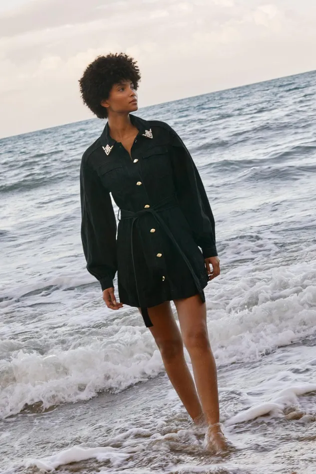 Aje Lola Denim Mini Dress Black Women Dresses