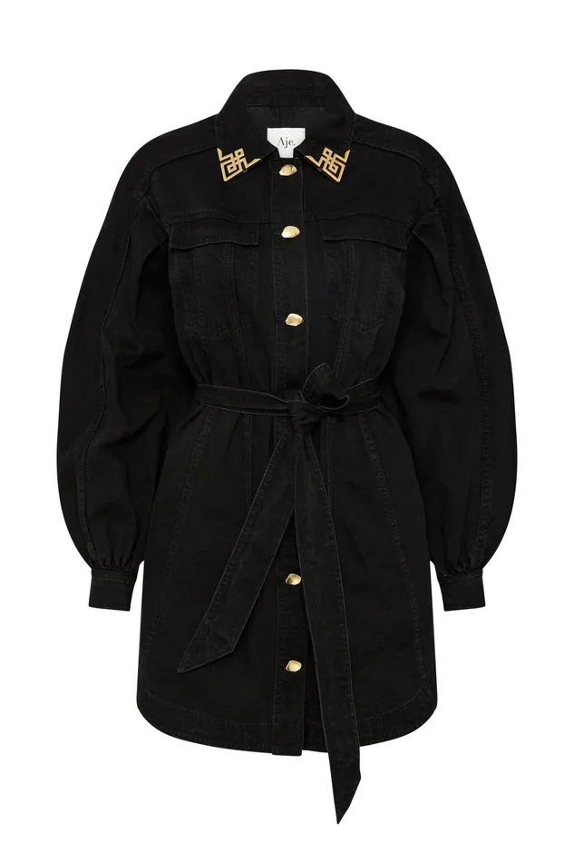 Aje Lola Denim Mini Dress Black Women Dresses
