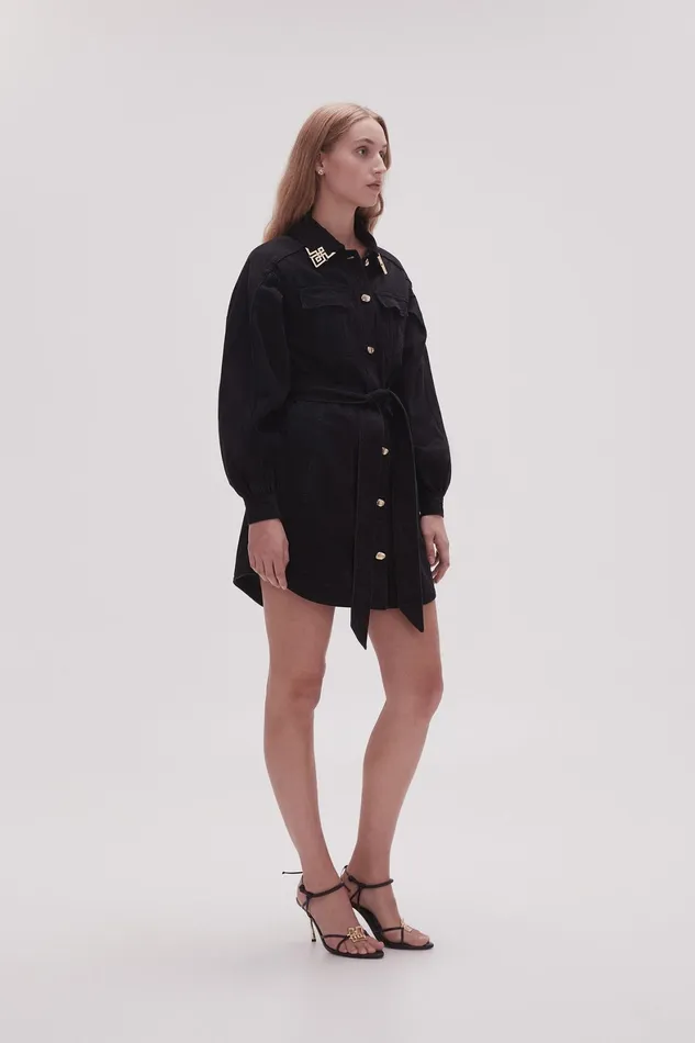 Aje Lola Denim Mini Dress Black Women Dresses