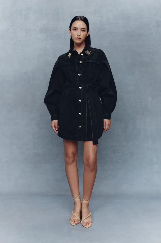Aje Lola Denim Mini Dress Black Women Dresses
