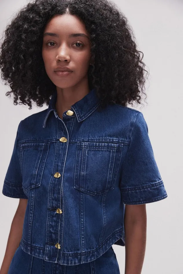 Aje May Denim Cropped Shirt Dark Indigo Women Denim
