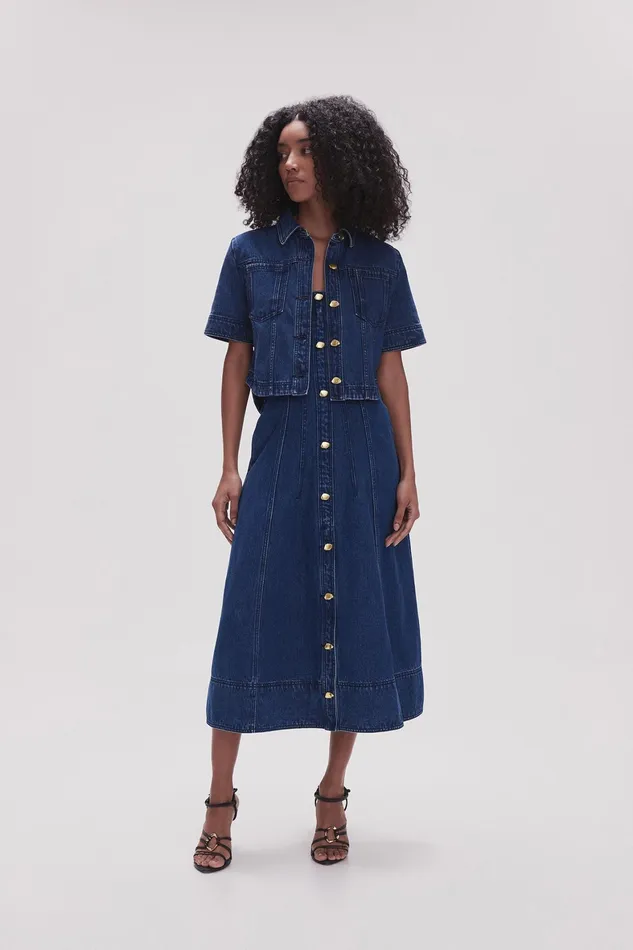 Aje May Denim Cropped Shirt Dark Indigo Women Tops