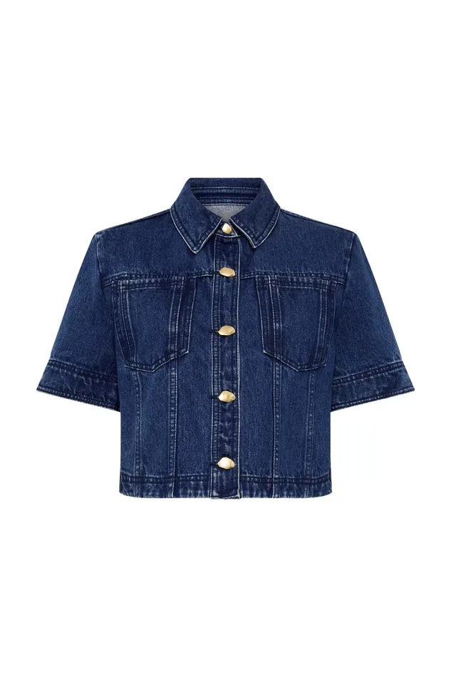 Aje May Denim Cropped Shirt Dark Indigo Women Tops