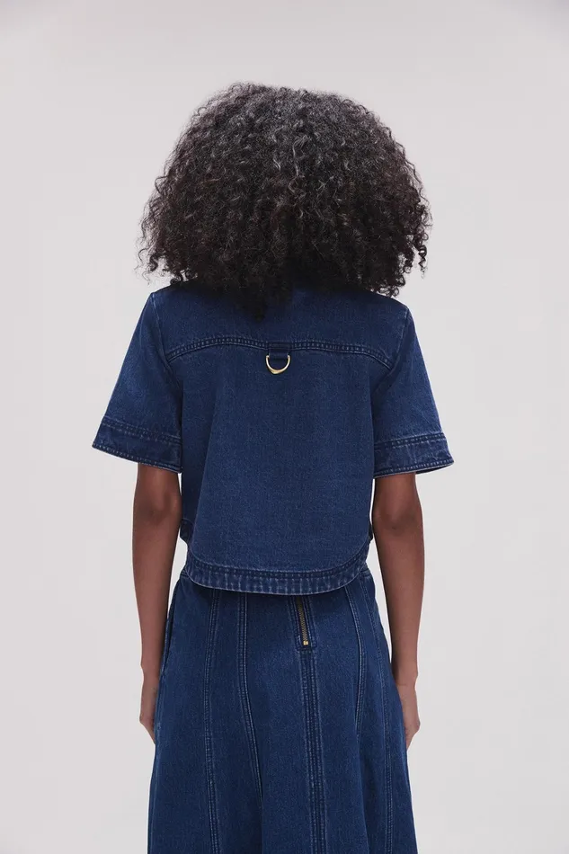 Aje May Denim Cropped Shirt Dark Indigo Women Tops